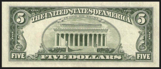 usa 5 Dollars 1963 Back